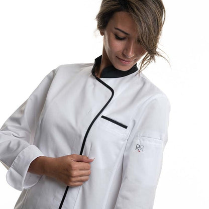 Robur Women's White Black Long Sleeve Kitchen Coat - EXPRESSION ROBUR