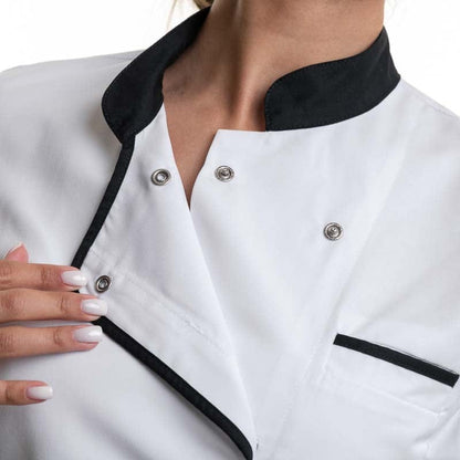 Robur Women's White Black Long Sleeve Kitchen Coat - EXPRESSION ROBUR