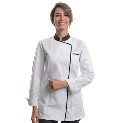 Robur Women's White Black Long Sleeve Kitchen Coat - EXPRESSION ROBUR