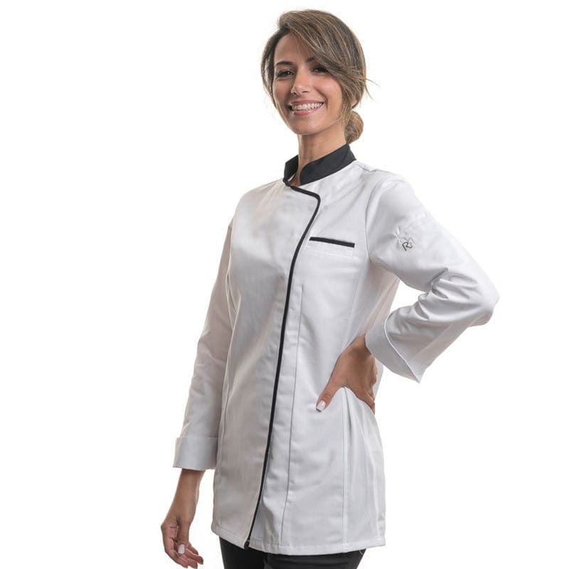 Robur Women's White Black Long Sleeve Kitchen Coat - EXPRESSION ROBUR