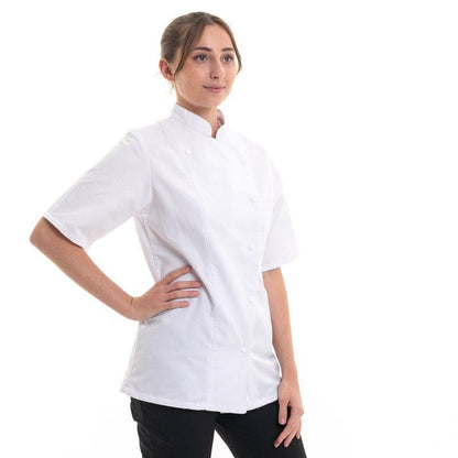 Robur Women's White Chef Coat Long Sleeve Asymmetrical Closure Manille - ROBUR