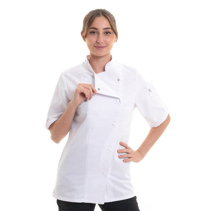 Robur Women's White Chef Coat Long Sleeve Asymmetrical Closure Manille - ROBUR