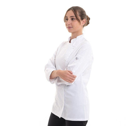 Robur Women's White Chef Coat Long Sleeve Asymmetrical Closure Manille - ROBUR