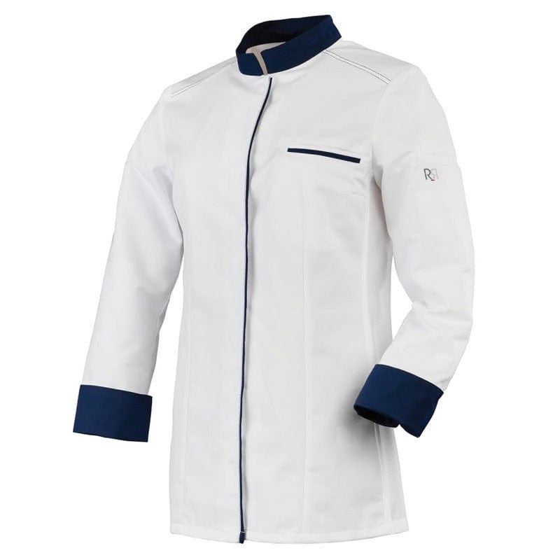 Robur Women's White/Navy Long Sleeve Kitchen Coat Expression - ROBUR